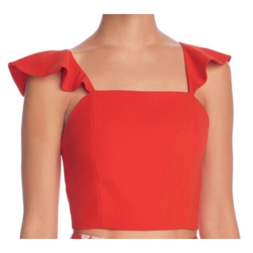 Alice + Olivia Red Flutter Ruffle Sleeve Crop Top Size 2 Classy Elegant - Picture 8 of 8